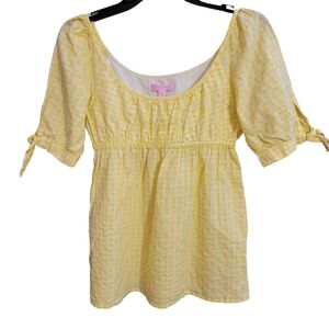 Lilly Pulizter Yellow Gingham Babydoll Blouse